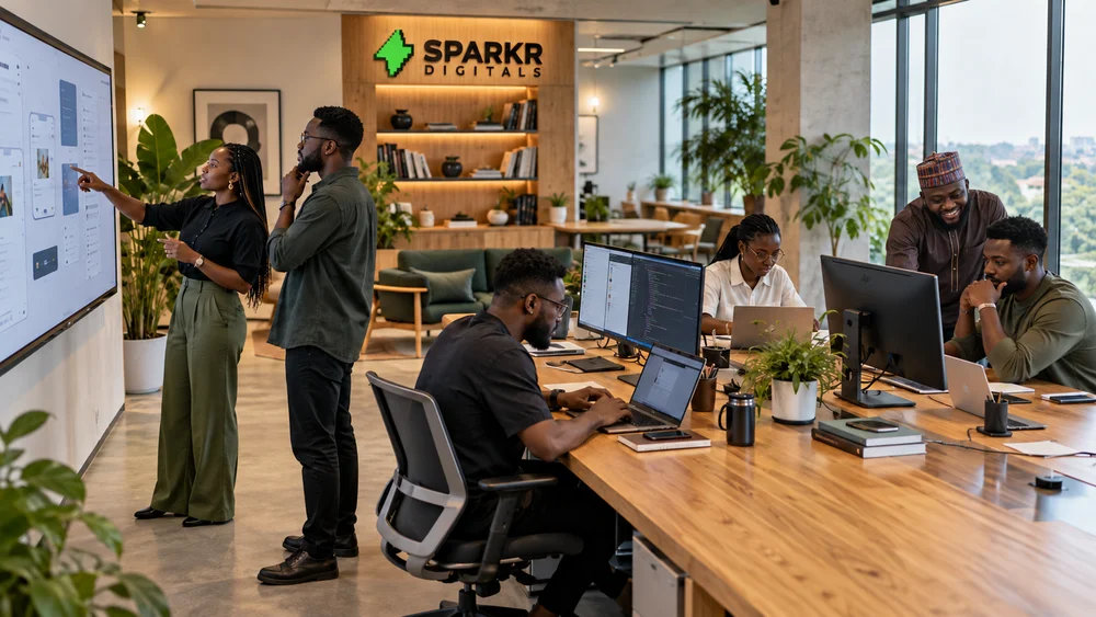 Sparkr Digitals team collaborating in its studio